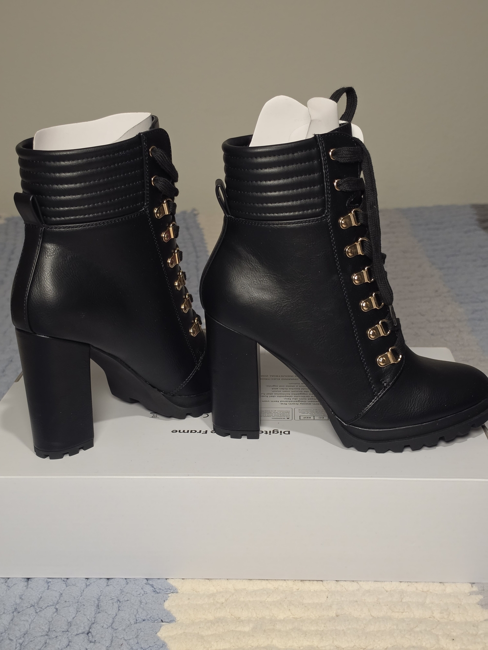 JustFab Black Lace-Up Chunky Heel Ankle Boots - Picture 7 of 7